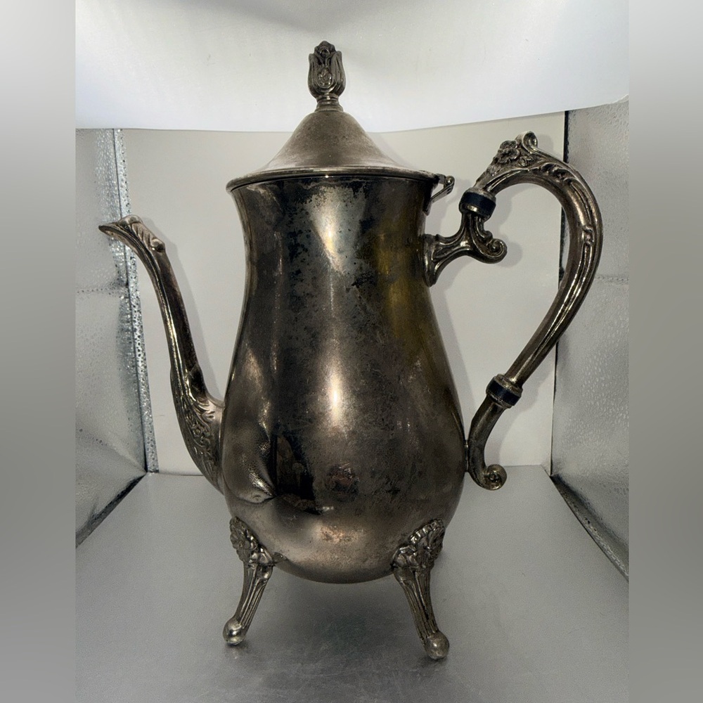 Vintage Silver Plated Teapot With Teacup and Saucer
